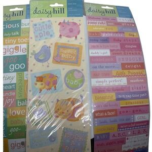 Daisy Hill Baby Stickers Scrapbooking Embellishments Words Animals‎ New 3 Sheets
